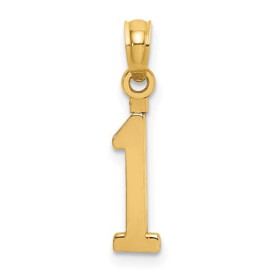 10K or 14K Solid Gold Block Numbers Charm Pendant 1/2 " Long Block Font Simple Minimalist Yellow or White Gold