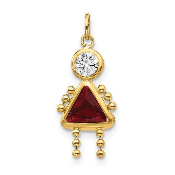 Personalized Birthstone Kids Charms Pendants in 10K, 14K Yellow Gold or Sterling Silver -Oval Boy -Triangle Girl- .7" Long Made in the U.S.A