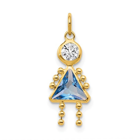 Personalized Birthstone Kids Charms Pendants in 10K, 14K Yellow Gold or Sterling Silver -Oval Boy -Triangle Girl- .7" Long Made in the U.S.A