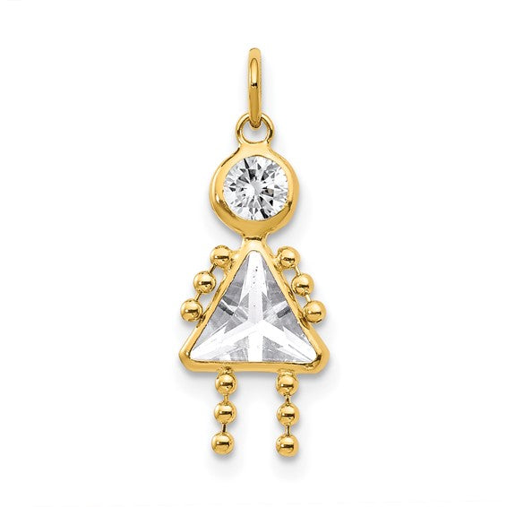 Personalized Birthstone Kids Charms Pendants in 10K, 14K Yellow Gold or Sterling Silver -Oval Boy -Triangle Girl- .7" Long Made in the U.S.A