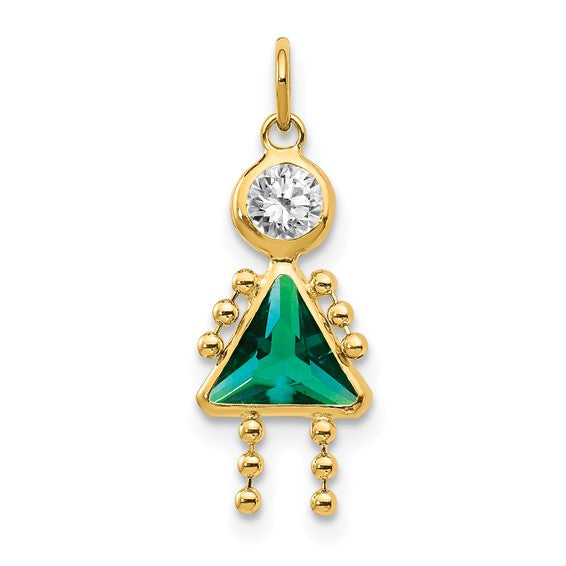 Personalized Birthstone Kids Charms Pendants in 10K, 14K Yellow Gold or Sterling Silver -Oval Boy -Triangle Girl- .7" Long Made in the U.S.A