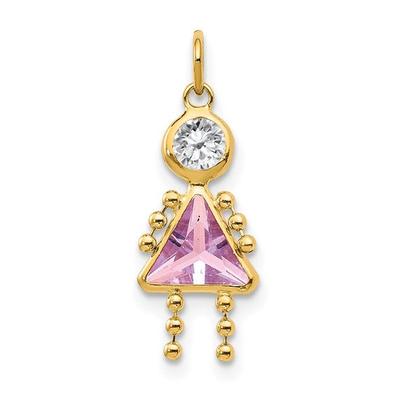 Personalized Birthstone Kids Charms Pendants in 10K, 14K Yellow Gold or Sterling Silver -Oval Boy -Triangle Girl- .7" Long Made in the U.S.A