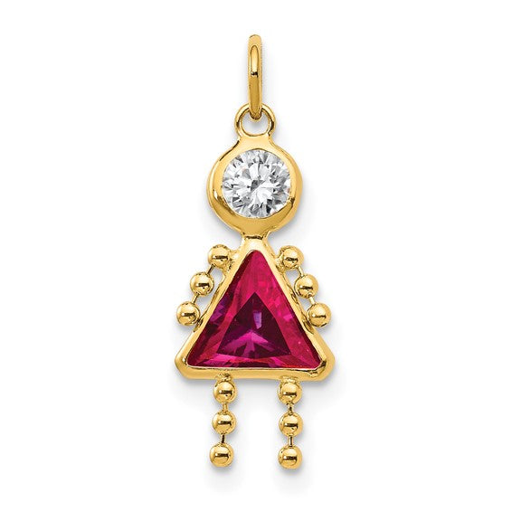 Personalized Birthstone Kids Charms Pendants in 10K, 14K Yellow Gold or Sterling Silver -Oval Boy -Triangle Girl- .7" Long Made in the U.S.A