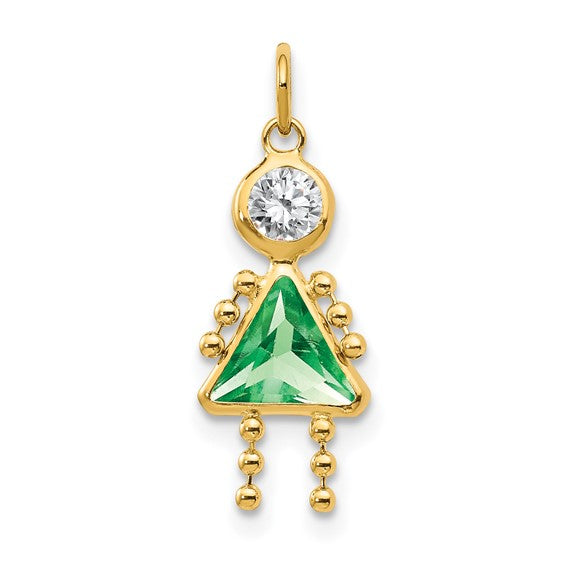Personalized Birthstone Kids Charms Pendants in 10K, 14K Yellow Gold or Sterling Silver -Oval Boy -Triangle Girl- .7" Long Made in the U.S.A