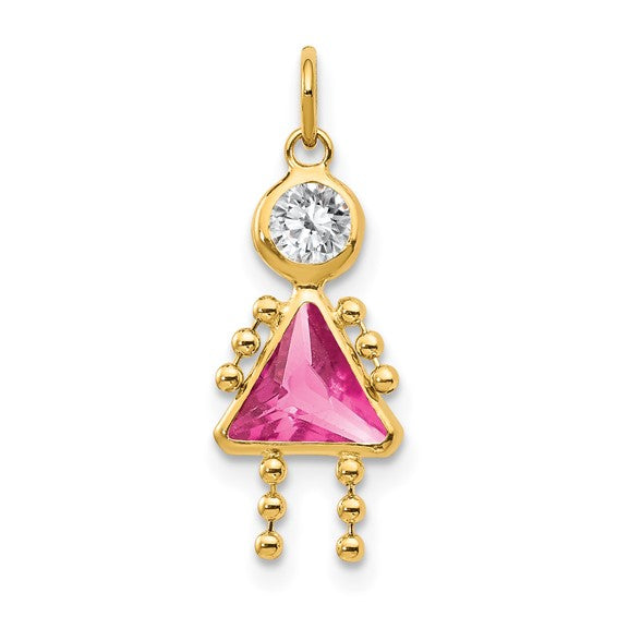 Personalized Birthstone Kids Charms Pendants in 10K, 14K Yellow Gold or Sterling Silver -Oval Boy -Triangle Girl- .7" Long Made in the U.S.A