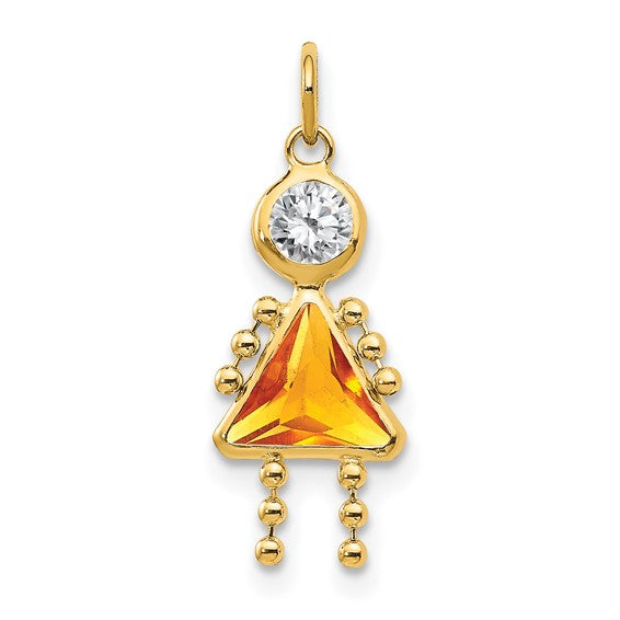 Personalized Birthstone Kids Charms Pendants in 10K, 14K Yellow Gold or Sterling Silver -Oval Boy -Triangle Girl- .7" Long Made in the U.S.A