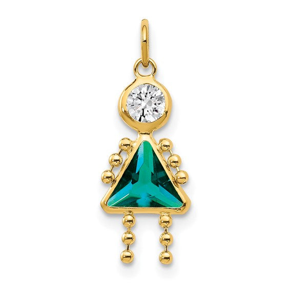 Personalized Birthstone Kids Charms Pendants in 10K, 14K Yellow Gold or Sterling Silver -Oval Boy -Triangle Girl- .7" Long Made in the U.S.A