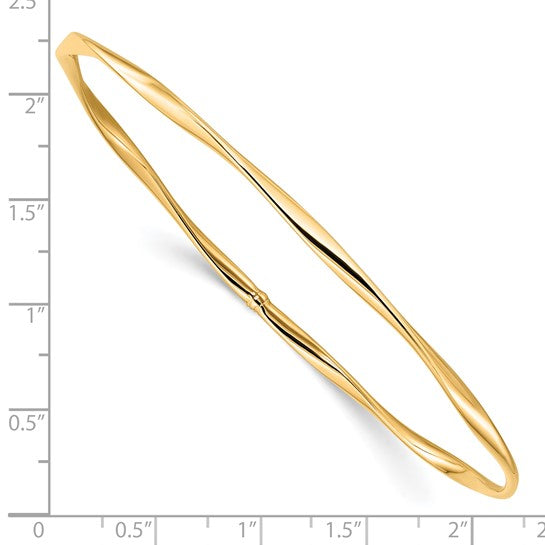10k Yellow Gold 3mm Polished Slip-On Bangle Bracelet 7 inch Twisted