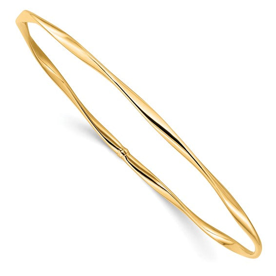 10k Yellow Gold 3mm Polished Slip-On Bangle Bracelet 7 inch Twisted