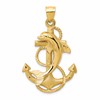 14k Large Polished and Satin Dolphin on Anchor Charm