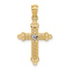 14k and White Rhodium Budded Cross with Heart Center Pendant