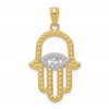 14K and White Rhodium Textured Hamsa and Evil Eye Pendant