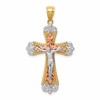 14K Tri-Color and White Rhodium Diamond-cut Crucifix Pendant