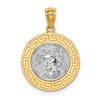 14K and White Rhodium with Greek Key Edge Jesus Medal