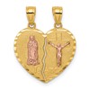 14K Two-tone Reversible Spanish Solid Our Lady of Guadalupe and Crucifix TE AMO Break-apart Heart Pendant