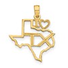 14k Solid I HEART TX Texas State Pendant