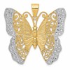 14k and White Rhodium Solid Polished Diamond-cut Filigree Butterfly Pendant