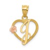 14k Two-Tone Heart Letter J Initial Pendant