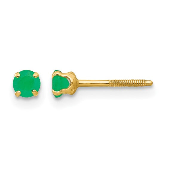 Real 14kt Yellow Gold Madi K 3mm Genuine Emerald Screwback Earrings