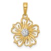 14k with White Rhodium Polished Fancy Pierced Flower Charm
