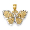 14k Polished with Rhodium Diamond-cut Filigree Butterfly Pendant
