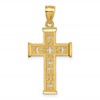 14k Polished Diamond-cut Textured Fancy Pierced Design Cross Pendant