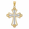 14K and White Rhodium Budded Cross Pendant