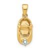 14k 3-D March/Light Blue Synthetic Stone Engravable Baby Shoe Charm