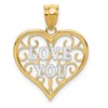 14k and White Rhodium Filigree LOVE YOU Heart Pendant