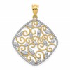 14K and White Rhodium Diamond-Cut Filigree Swirl Pendant