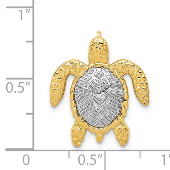 14K Gold Two-Tone Turtle Pendant Chain Slide