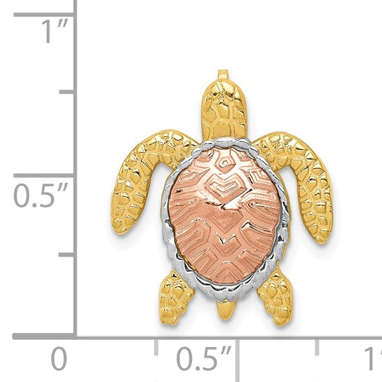 14K Tri Color Turtle Pendant Chain Slide
