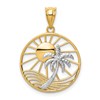 14K Two-tone Sun and Palm Tree in Circle Pendant