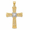 14k and White Rhodium Diamond-cut Filigree Cross Pendant