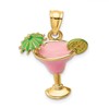 14K Pink Enameled Margarita Drink with Umbrella and Lime Charm