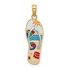 14K and White Rhodium Multi-Colored 3-D Enameled Beach Scene On Flip-Flop Charm