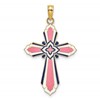 14K Pink/White/Blue Enameled Reversible Same on Both Sides Cross Charm