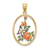 14K Enameled White Butterfly In Oval with Orange Flowers Charm