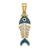14k 3-D Blue Enamel Fish Bone Charm