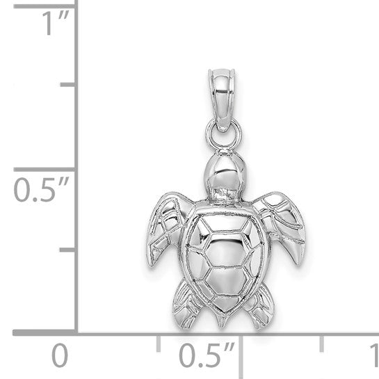 14K White Gold 2-D Textured Sea Turtle Charm
