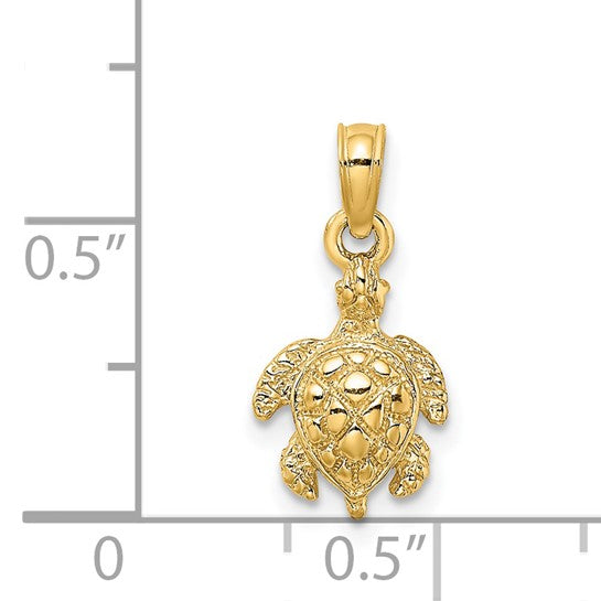14K Gold Textured Sea Turtle Charm