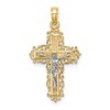 14K and White Rhodium Textured Lace Trim Crucifix Charm