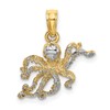 14K and White Rhodium Textured Octopus Charm