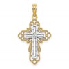 14K with Rhodium Lace Trim Cross Charm