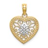 14k and White Rhodium Textured Flower Filigree Heart Charm