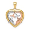 14K Two-Tone with White Rhodium Dolphins In Heart Frame Charm