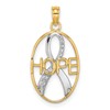 14k and White Rhodium Textured HOPE Awareness Ribbon in Oval Charm
