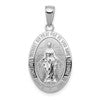 14k White Gold Polished and Satin Solid Miraculous Medal Oval Pendant