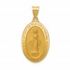 14k Polished and Satin Hollow Miraculous Medal Oval Pendant