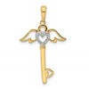 14k and White Rhodium Diamond-cut Heart/Angel Wings Key Pendant